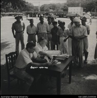 Farmers collecting wages