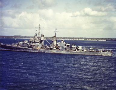 Ships in Harbor - USS San Juan (CL-54) at New Caledonia as Seen from USS Wasp (CV-7)