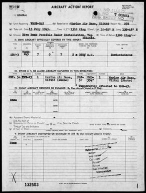 VMSB-245 - ACA Rep #272 - Bombing targets in the Yap Area, Carolines on 7/13/45