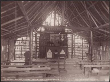 Interior of St. Patricks church, Vanua Lava, Banks Islands, 1906 / J.W. Beattie