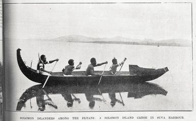 Solomon Islanders amongst the Fijians: Soloman Island canoe in Suva Harbour