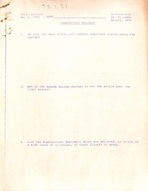 Anthropolgy 124 Comparative religion. Third mid-term