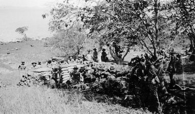 Members of 30 Battalion constructing a bomb shelter, Viti Levu, Fiji.