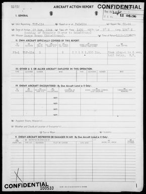 VMF-114 - ACA Rep #20-44 - Bombing of Causeway Koror Is to Babelthuap Is & Strafing Targets of Opportunity in the Palau Is on 11/17/44