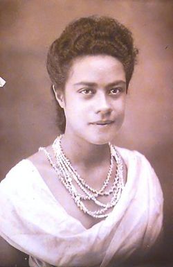 Samoan Woman in Shawl-neck dress