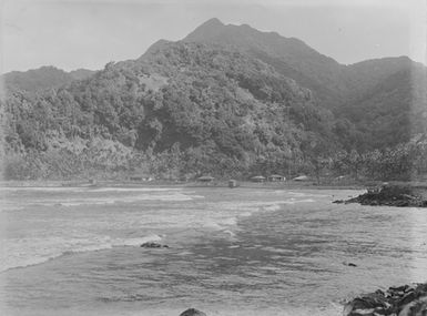 [Beach and mountain landscape]
