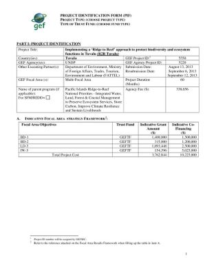 Project Identification Form: Implementing a 'Ridge to Reef' approach to protected biodiversity and ecosystem functions in Tuvalu (R2R Tuvalu)