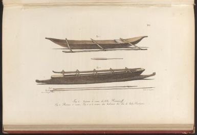 [Canoes of the Marshall Islands, and a canoe and weapons of the Cook Islands] / dess. et lith. par Choris