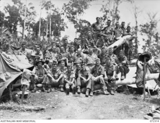 YAULA, NEW GUINEA. 1944-04-12. PERSONNEL OF THE 2ND MOUNTAIN BATTERY ATTACHED TO THE 15TH AUSTRALIAN INFANTRY BRIGADE AT DAMOINA. IDENTIFIED PERSONNEL ARE:- SERGEANT A.R. DAVIS (1); GUNNER D.O. ..