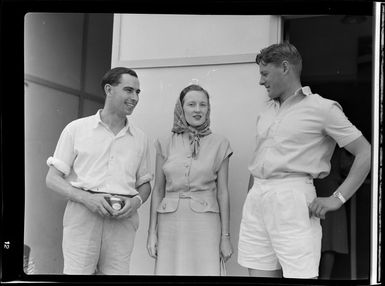 Qantas Empire Airways, From left - E wickham (Grumman Widgeon Engineer), Miss N Sefton, Mr P Oakley ( Grumman Widgeon Pilot), Port Moresby, Papua New Guinea