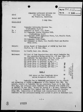 COMBATDIV 2 - Act Rep of Bombardments of Saipan, Marianas, 6/14-22/44