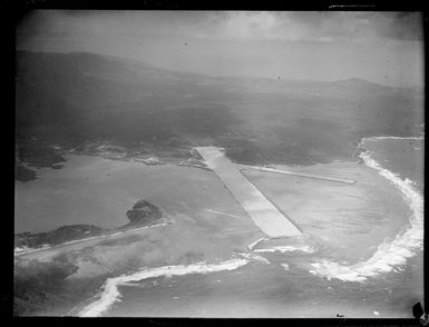 Aerial view of lagoon runway extensions, Tafuna Airfield, American Samoa