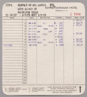 [Itemized Invoice for Royal Hawaiian Hotel: June 1959]