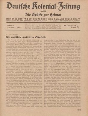 Deutsche Kolonial-Zeitung, 46. Jg. 1. August 1934, Heft 8.