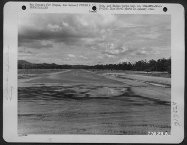Durand Airdrome looking Northwest along runway near Port Moresby, Papua, New Guinea. 27 November 1942. (U.S. Air Force Number 77829AC)