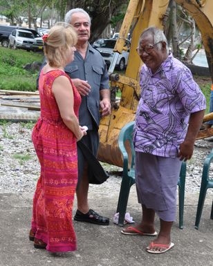 Earthquake ^ Flooding ^ Tsunami - Amanave, American Samoa, January 11, 2010 -- High Talking Chief Faatea Etuale, whose home was destroyed by the tsunami last September 29, reacts with pleasure after Gov. Togiola Tulafono, center, and Terrie Zuiderhoek, FEMA operations section chief, announced the pilot program at his home site. FEMA will build up to 70 two and three-bedroom homes to replace those destroyed. FEMA/Richard O'Reilly