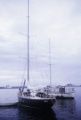 French Polynesia, sailboats anchored off shore of Tahiti Island