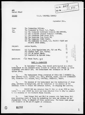 USS COGSWELL - Rep of Bombardment of Southern Palau Islands on 9/7/44