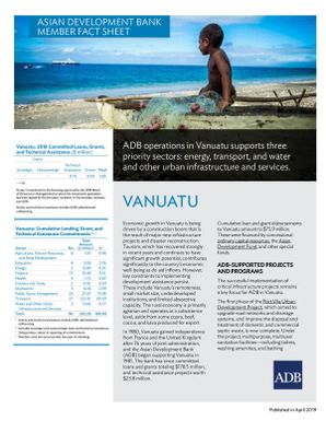 Asian Development Bank member fact sheet. ADB operations in Vanuatu supports three priority sectors: energy, transport, and water and other urban infrastructure and services.