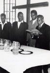 Rev. Drume Passa and deacons in front of the Communion table, church of Chepenehe