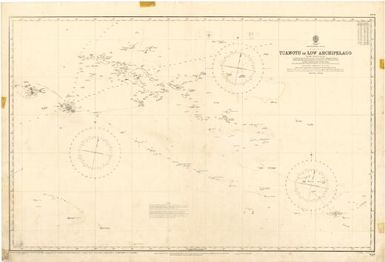Tuamotu or Low Archipelago and the Society Islands, South Pacific Ocean : compiled from the discoveries & surveys of Cook, Kotzebue, Bellinghausen, Duperrey, Beechey, Fitz-Roy, Wilkes and other navigators, with corrections from the French chart of 1871 / Hydrographic Office