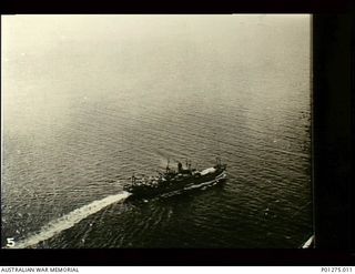 Bismarck Sea. 1943-03-03. A Japanese merchant vessel manoeuvering to avoid attack by Beaufighter aircraft of No. 30 Squadron RAAF during the Battle of the Bismarck Sea The Battle was fought about ..