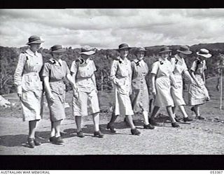 KOITAKI, NEW GUINEA. 1943-06-30. SISTERS OF THE 2/2ND AUSTRALIAN CASUALTY CLEARING STATION. LEFT TO RIGHT: QFX6119 SISTER V. M. PATERSON; QFX6300 SISTER P. PYM; QFX6161 SISTER M. WALLACE; NFX70326 ..