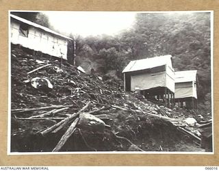 BULLDOG-WAU ROAD, NEW GUINEA. 1944-01-20. EXTERIOR VIEW OF THE SECOMBE CAMP OF THE 2/4TH FIELD SQUADRON AT THE 42 MILE