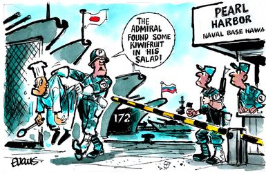 Evans, Malcolm Paul, 1945- :'The Admiral found some kiwifruit in his salad!'. 6 July 2012