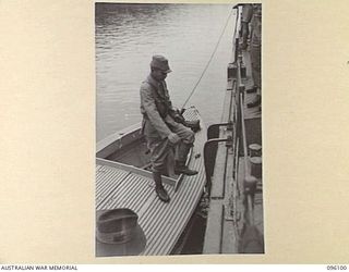 KAIRIRU ISLAND, NEW GUINEA. 1945-09-10. JAPANESE GARRISON FORCES ON KAIRIRU AND MUSCHU ISLANDS, COMMANDED BY REAR-ADMIRAL S. SATO, FORMALLY SURRENDERED TO MAJOR GENERAL H.C.H. ROBERTSON, GENERAL ..