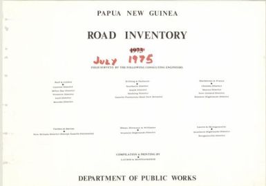 Papua New Guinea road inventory, July 1975: [title page]