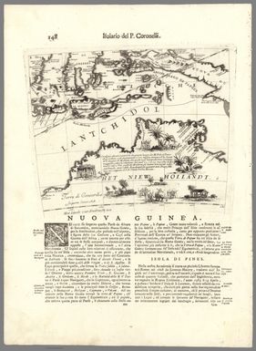 (Text Page to) Isolario del P. Coronelli. (with) Het Niew Hollandt. (to accompany) Isolario descrittione geografico-historica, sacro-profana, antico-moderna ... e in supplimento dei XIV volumi del Bleau. Tomo II dell' Atlante veneto. Opera, e Studio del P. Maestro Vincenzo Coronelli ... A Spese dell Auttore MDCLXXXXVI (1696).