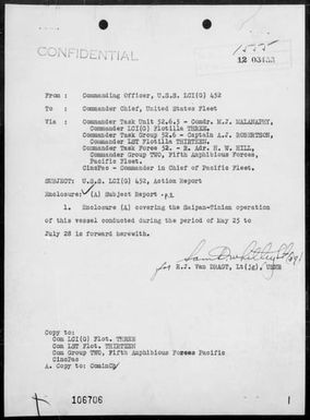 LCI(G)-452 - Rep of ops In the amphibious assaults on Saipan & Tinian Is, Marianas 6/15/44-7/28/44