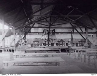 LAE, NEW GUINEA. 1945-12. INTERIOR OF THE MENS MESS OF THE 4TH ADVANCED ORDNANCE DEPOT. (DONOR: J. W. K. BEDDOME)