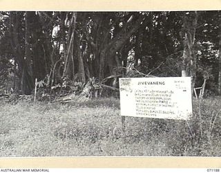 FINSCHHAFEN AREA, NEW GUINEA. 1944-03-17. ONE OF MANY BATTLE SIGNS IN THE AREA, THIS SIGN RECORDS ACTIVITIES OF THE 2/24TH INFANTRY BATTALION OF THE 26TH INFANTRY BRIGADE AND THE 2/17TH INFANTRY ..