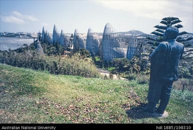 New Caledonia - Jean-Marie Tijbaou Cultural Centre - statue of Jean-Marie Tjibaou