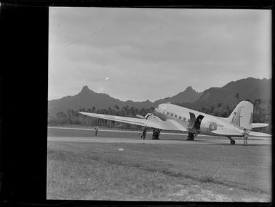 C47 aircraft ready for take off at Rarotonga airfield, Cook Islands