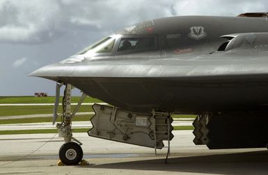 The US Air Force (USAF) B-2 Spirit, Spirit of Kitty Hawk, Whiteman Air Force Base (AFB), Missouri (MO), sits at its parking spot shortly after landing at Andersen AFB, Guam, for Operation CORONET DRAGON 49. The forward deployment exercise features the Spirit and provides training for the pilots and crewmembers of Whiteman AFB