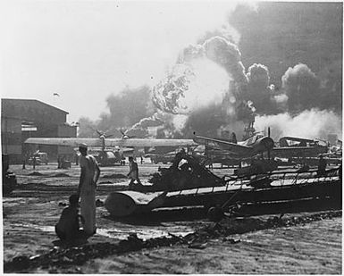 Damage at Pearl Harbor, Hawaii from Japanese attack