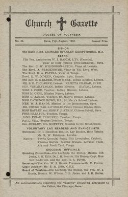 Church Gazette, Polynesia: August 1932