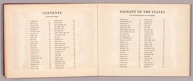 (Contents to) Contents : Alphabetically arranged -- Pageant of the states : In the order of their charters or of their admission.