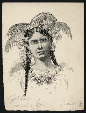 [Sellier, P] :Tahitienne couronnee de fleurs; Tahitienne ornie de fleurs [1894?]