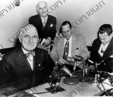Harry Truman Press Conference in his Office at Federal Reserve Bank