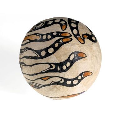 Ngatu sphere (Tongan tapa sphere) titled 'Feke'