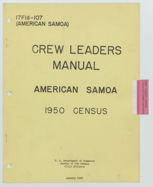 Binder 117-G - American Samoa - Form 17FLD-107 (American Samoa), Crew Leader's Manual, American Samoa, 1950 Census