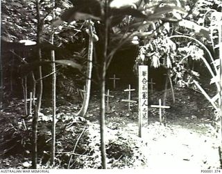 NEW BRITAIN, 1945-09. UNIDENTIFIED WAR GRAVES, PROBABLY JAPANESE, ON THE GAZELLE PENINSULA. (RNZAF OFFICIAL PHOTOGRAPH.)