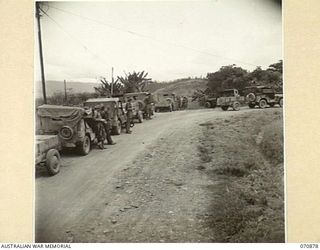WAU, NEW GUINEA, 1944-02-24. A CONVOY OF THE 2/34TH GENERAL TRANSPORT COMPANY, COMPRISING MOSTLY JEEPS AND TRAILERS CARRYING AN AVERAGE LOAD OF 15 CWT, AT THE END OF A 68 MILE RUN