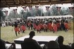 Dancers with spears, and some with bamboo pan pipes