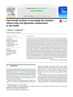 Cost-benefit analysis of managing the invasive African tulip tree (Spathodea campanulata) in the Pacific