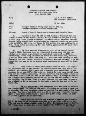 TRANSDIV 28, CONTROL OFFICER - Report of operations in the invasion of Saipan Islands, Marianas, 6/15-23/44